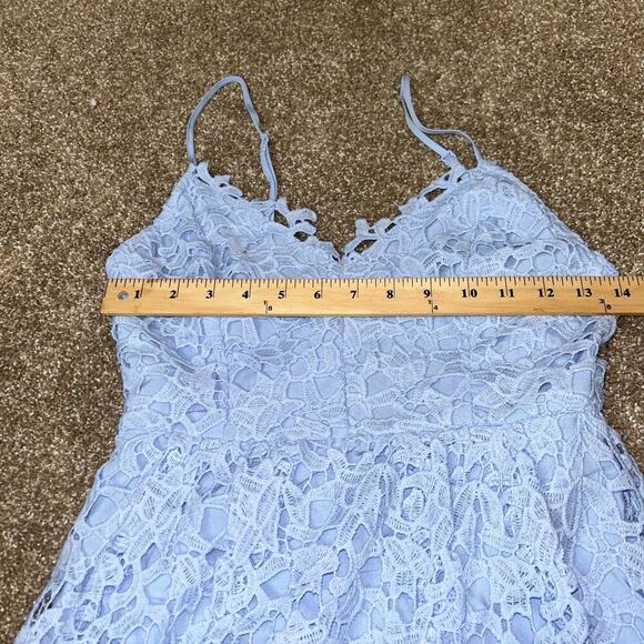 ASTR the label LACE A LINE MIDI DRESS pale blue midi crochet overlay SZ M - Picture 5 of 11